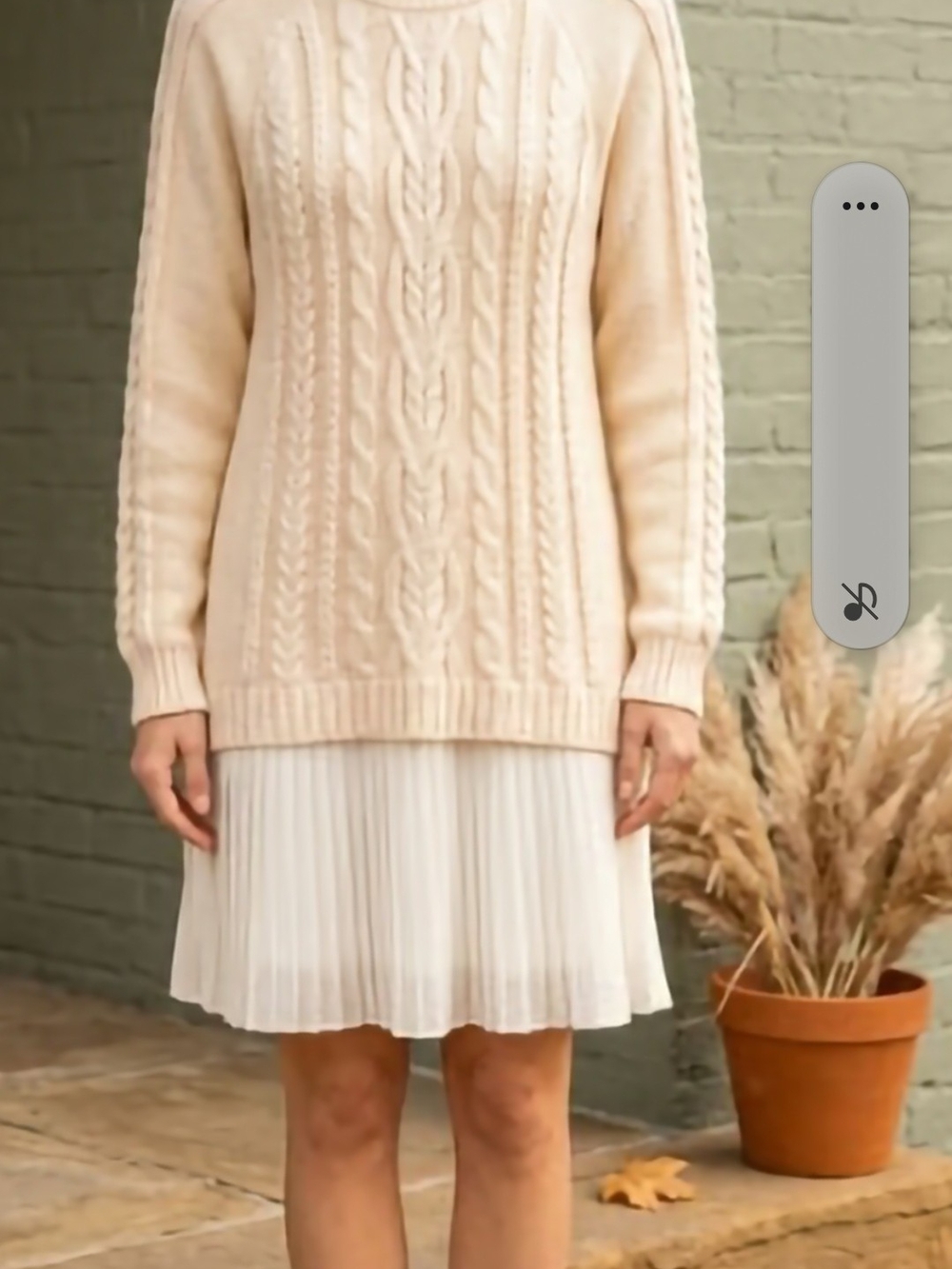 Cream Cable-Knit Midi Dress with Pleated Skirt One size.
